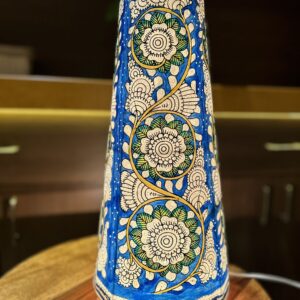 Floral Blue - Tholu Bommalata Leather Lampshade with Plug & Wire – 17-Inch