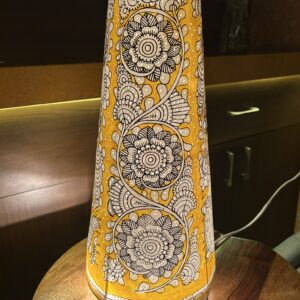 Fish and Floral Yellow - Tholu Bommalata Leather Lampshade with Plug & Wire – 17-Inch