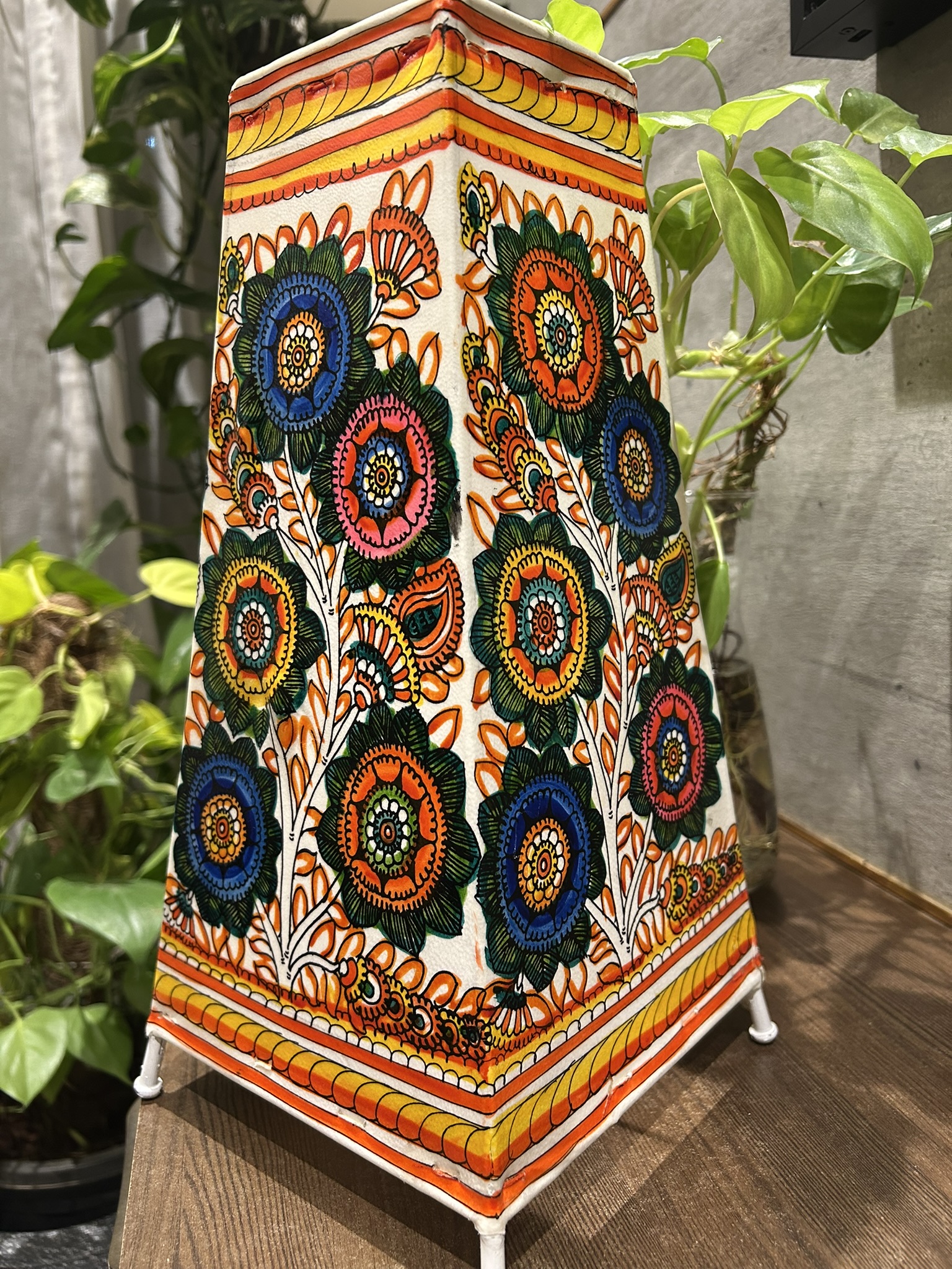 Floral Multicolour- Tholu Bommalata Leather Lampshade with Plug & Wire – 13-Inch - Image 3