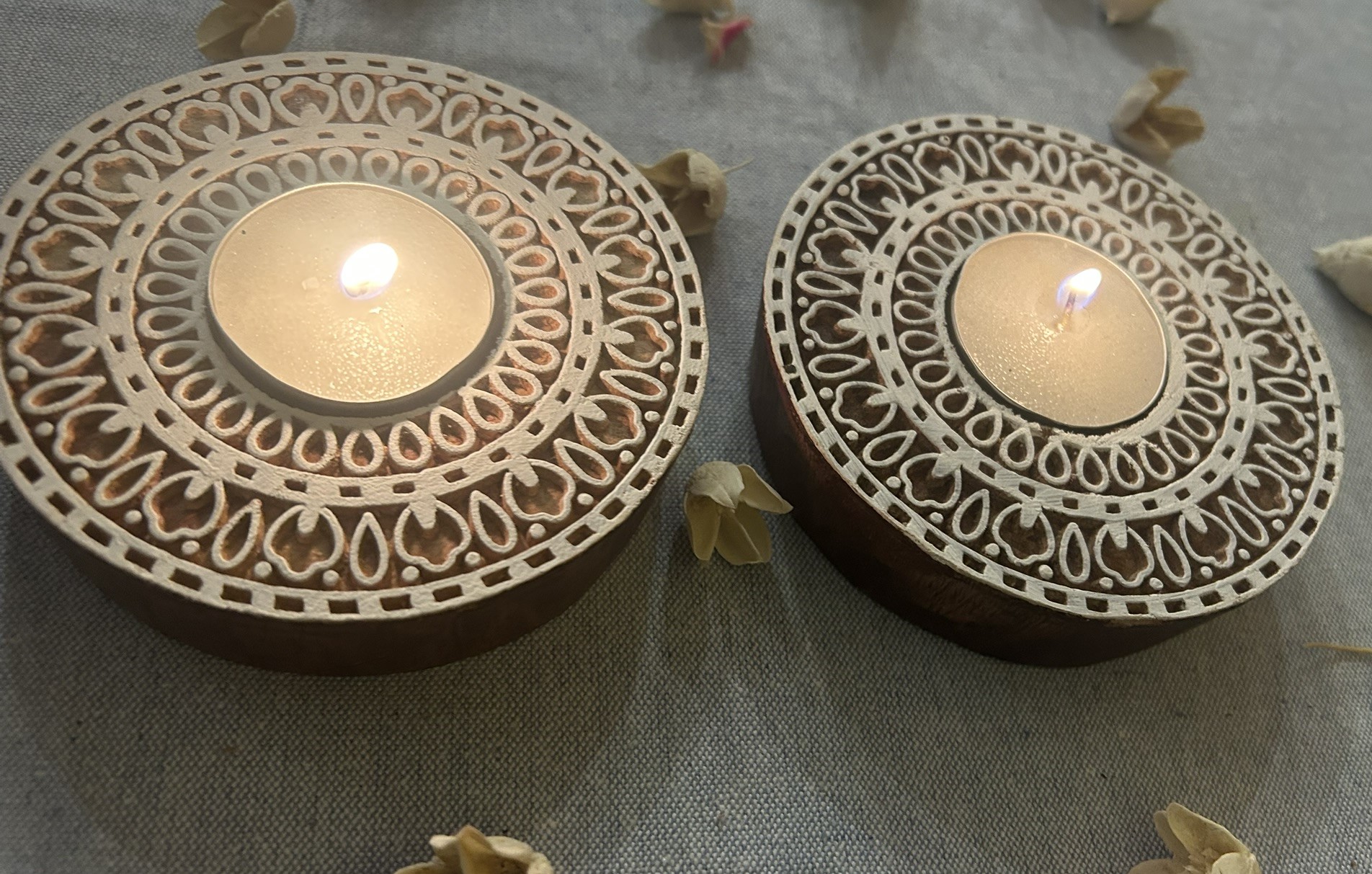 Round #2 - Wooden Block T-Light Candle Holders - Set of 2 - Image 4