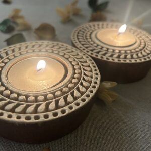 Round #5 - Wooden Block T-Light Candle Holders - Set of 2