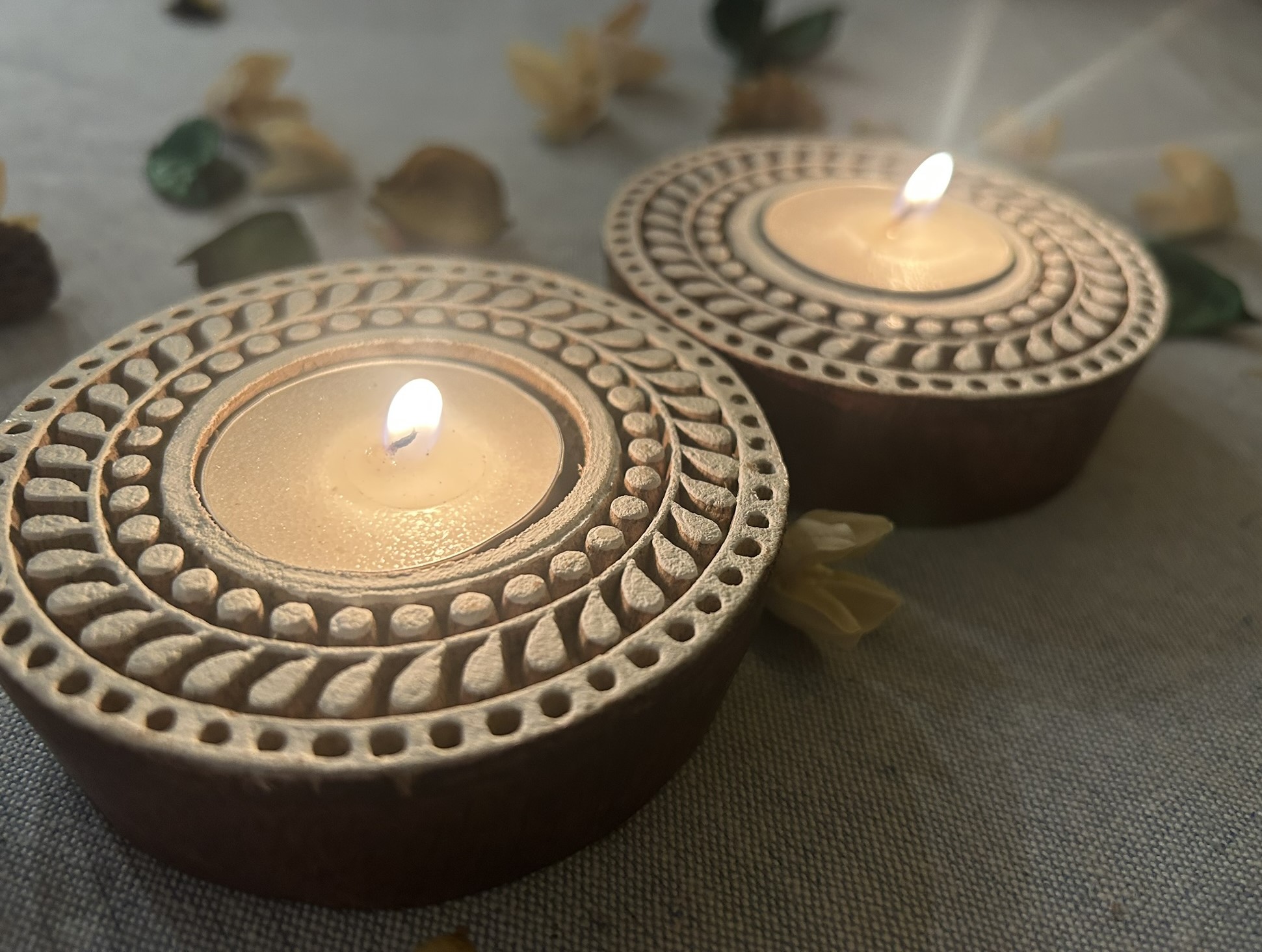 Round #5 - Wooden Block T-Light Candle Holders - Set of 2