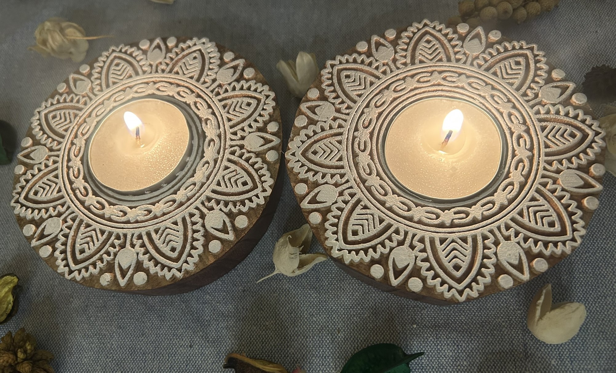 Round #1 - Wooden Block T-Light Candle Holders - Set of 2 - Image 5