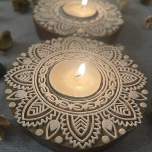 Round #1 - Wooden Block T-Light Candle Holders - Set of 2