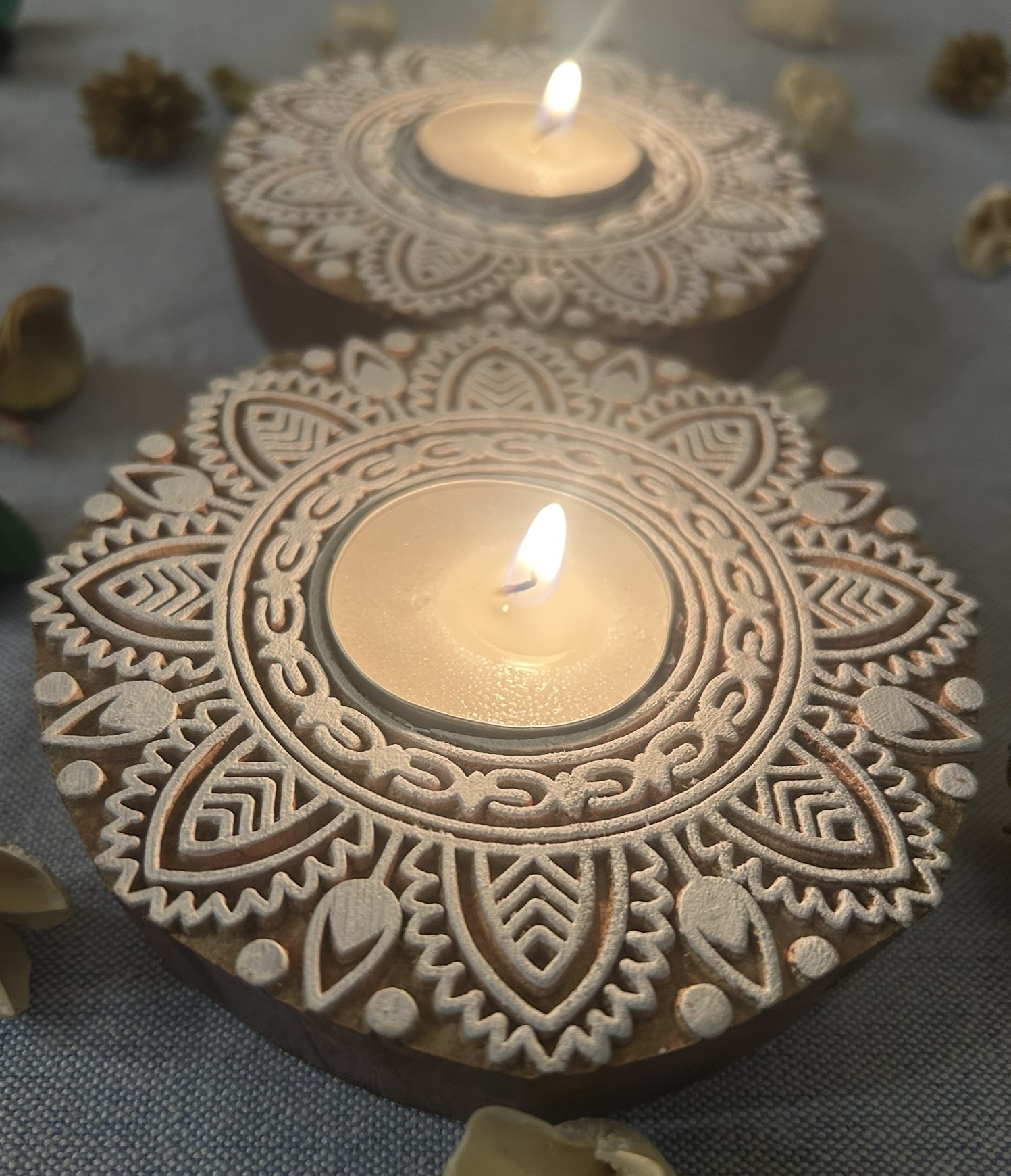 Round #1 - Wooden Block T-Light Candle Holders - Set of 2