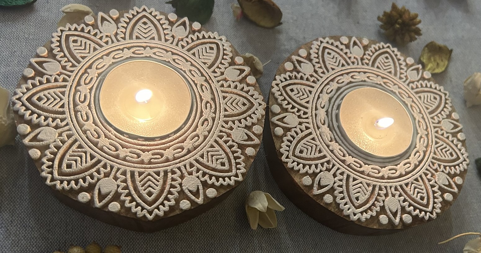 Round #1 - Wooden Block T-Light Candle Holders - Set of 2 - Image 3