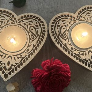 Heart #2 - Wooden Block T-Light Candle Holders - Set of 2