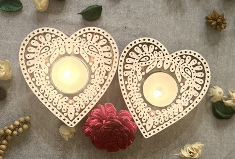 Heart #1 - Wooden Block T-Light Candle Holders - Set of 2 - Image 4