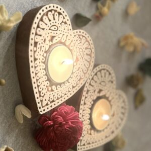 Heart #1 - Wooden Block T-Light Candle Holders - Set of 2