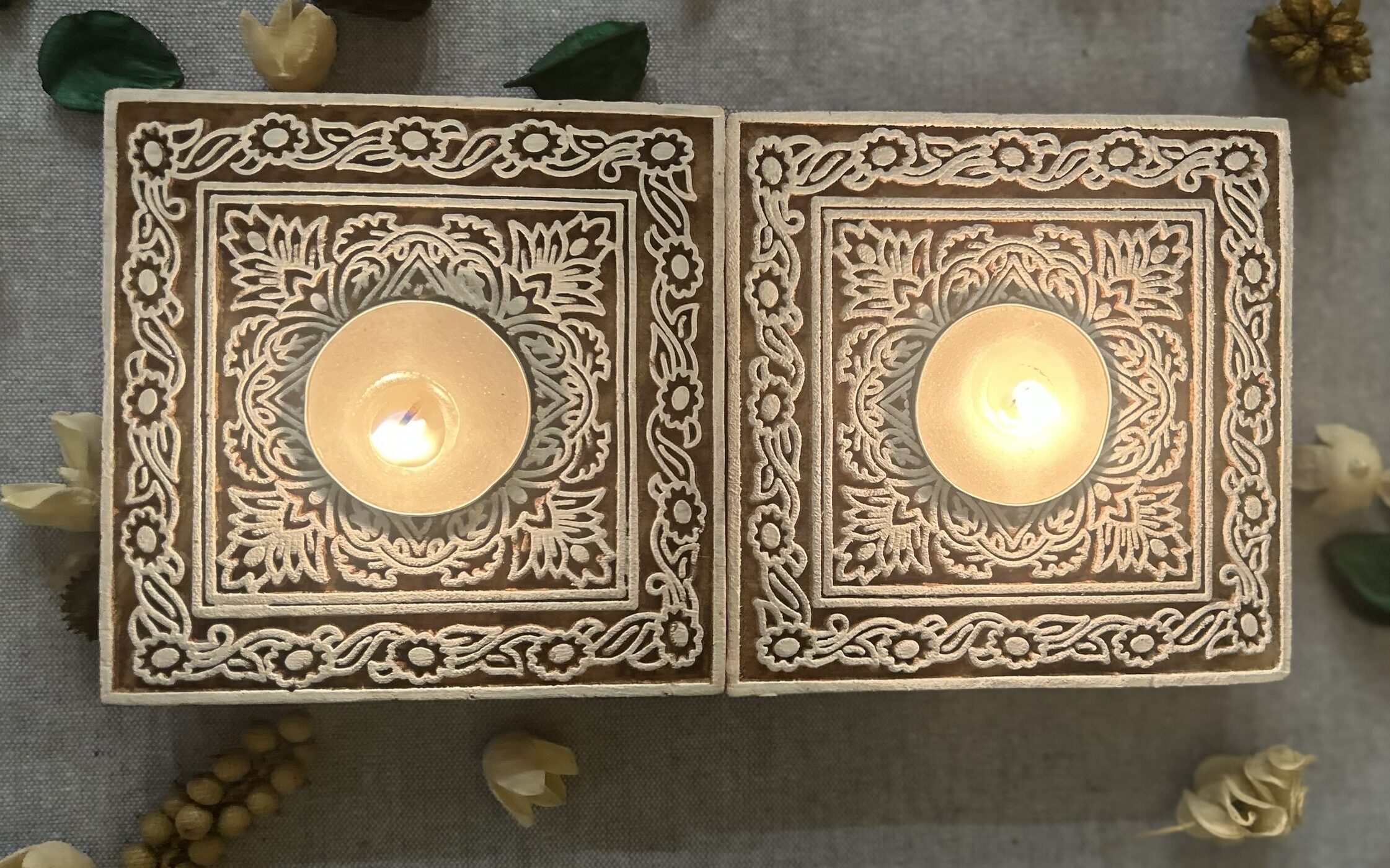Square #1 - Wooden Block T-Light Candle Holders - Set of 2 - Image 3