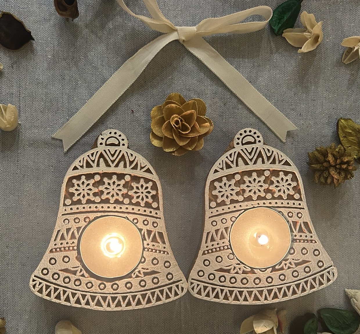 Christmas Collection Wooden T-Light Candle Holders ? Set of 3 (Bell, Santa Cap & Tree) - Image 9