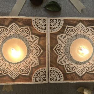 Square #3 - Wooden Block T-Light Candle Holders - Set of 2