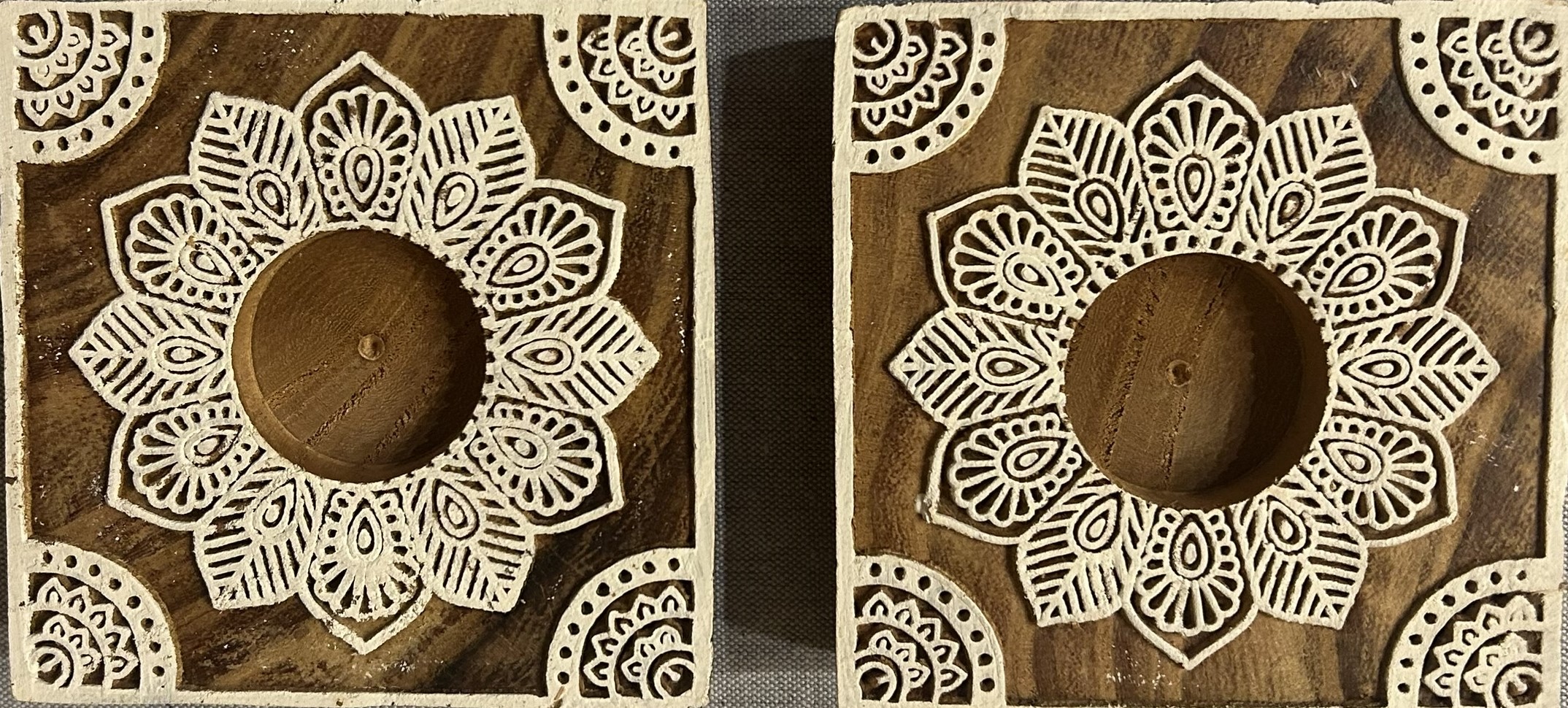 Square #3 - Wooden Block T-Light Candle Holders - Set of 2 - Image 2