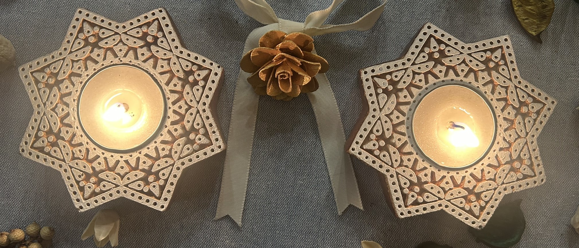 Octagon - Wooden Block T-Light Candle Holders - Set of 2 - Image 3