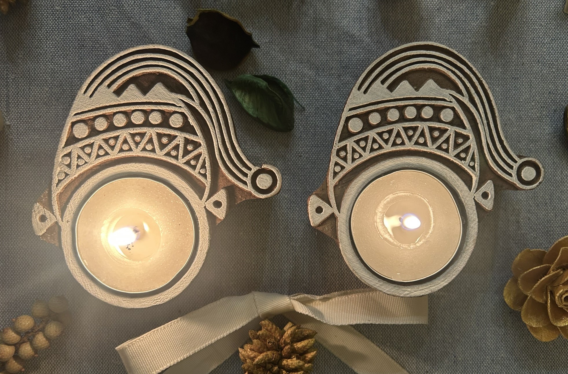 Christmas Collection Wooden T-Light Candle Holders ? Set of 3 (Bell, Santa Cap & Tree) - Image 4