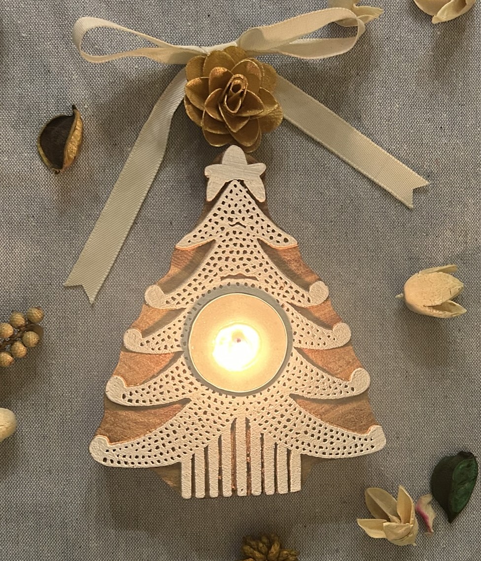 Christmas Collection Wooden T-Light Candle Holders ? Set of 3 (Bell, Santa Cap & Tree) - Image 2