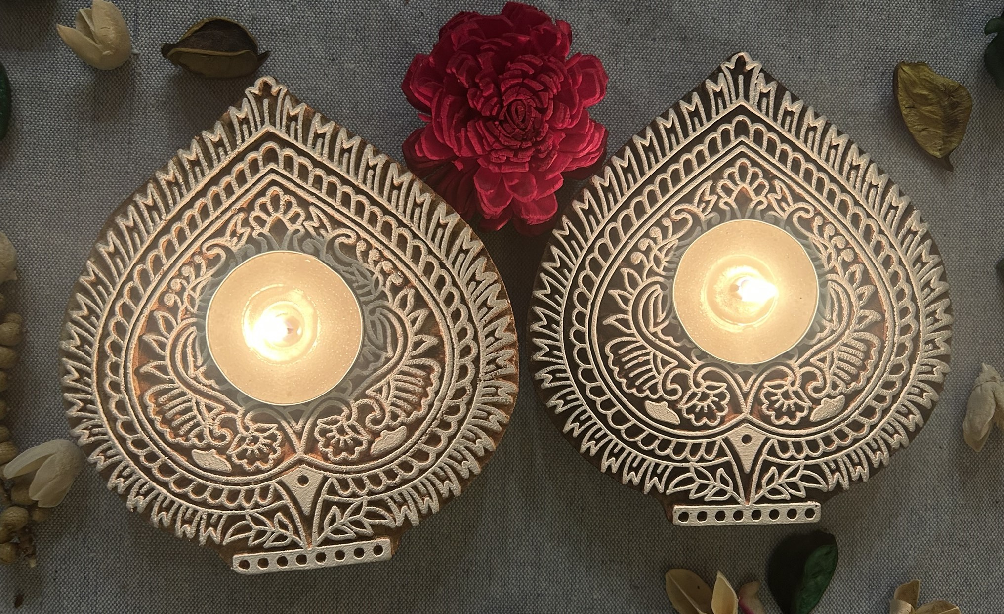 Paan - Wooden Block T-Light Candle Holders - Set of 2 - Image 4