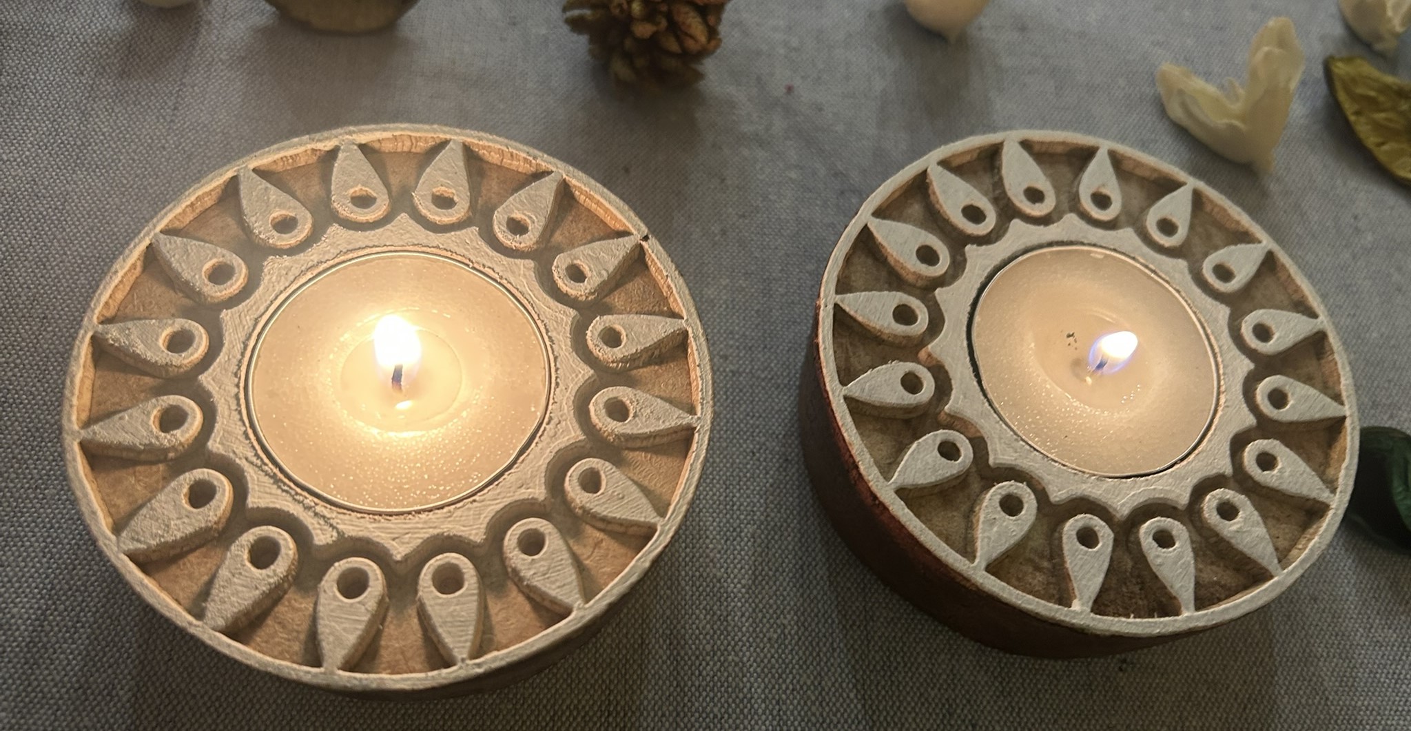 Round #3 - Wooden Block T-Light Candle Holders - Set of 2 - Image 4