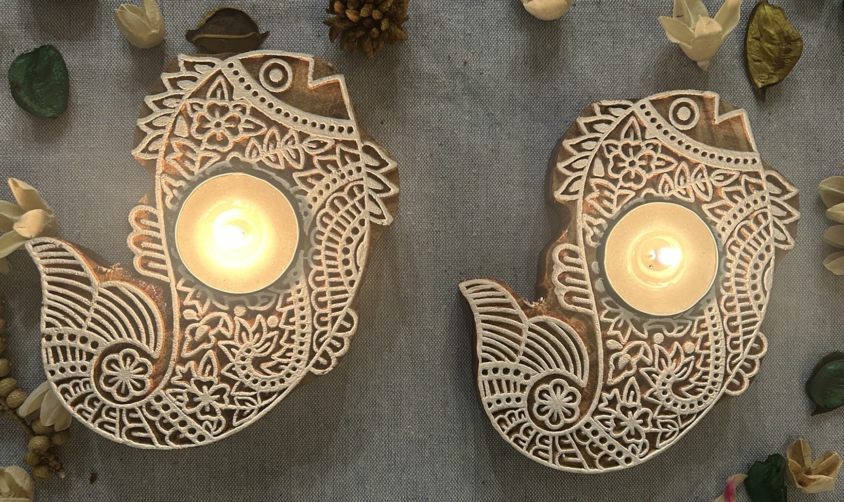 Fish - Wooden Block T-Light Candle Holders - Set of 2 - Image 4