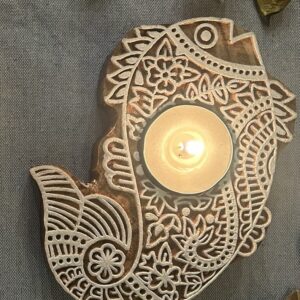 Fish - Wooden Block T-Light Candle Holders - Set of 2