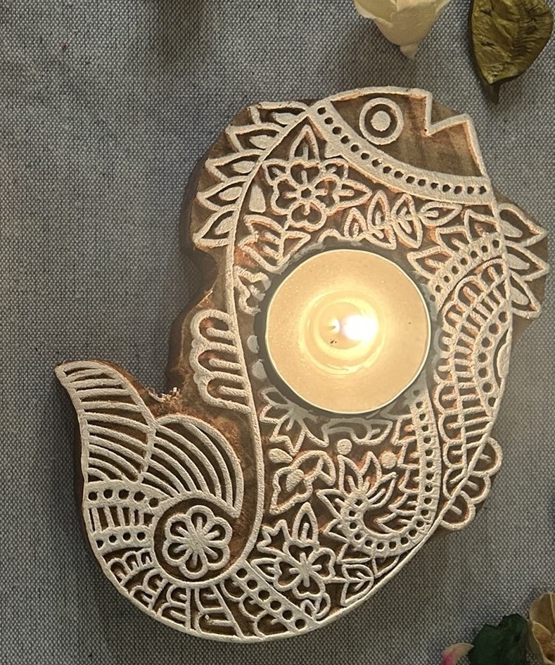 Fish - Wooden Block T-Light Candle Holders - Set of 2