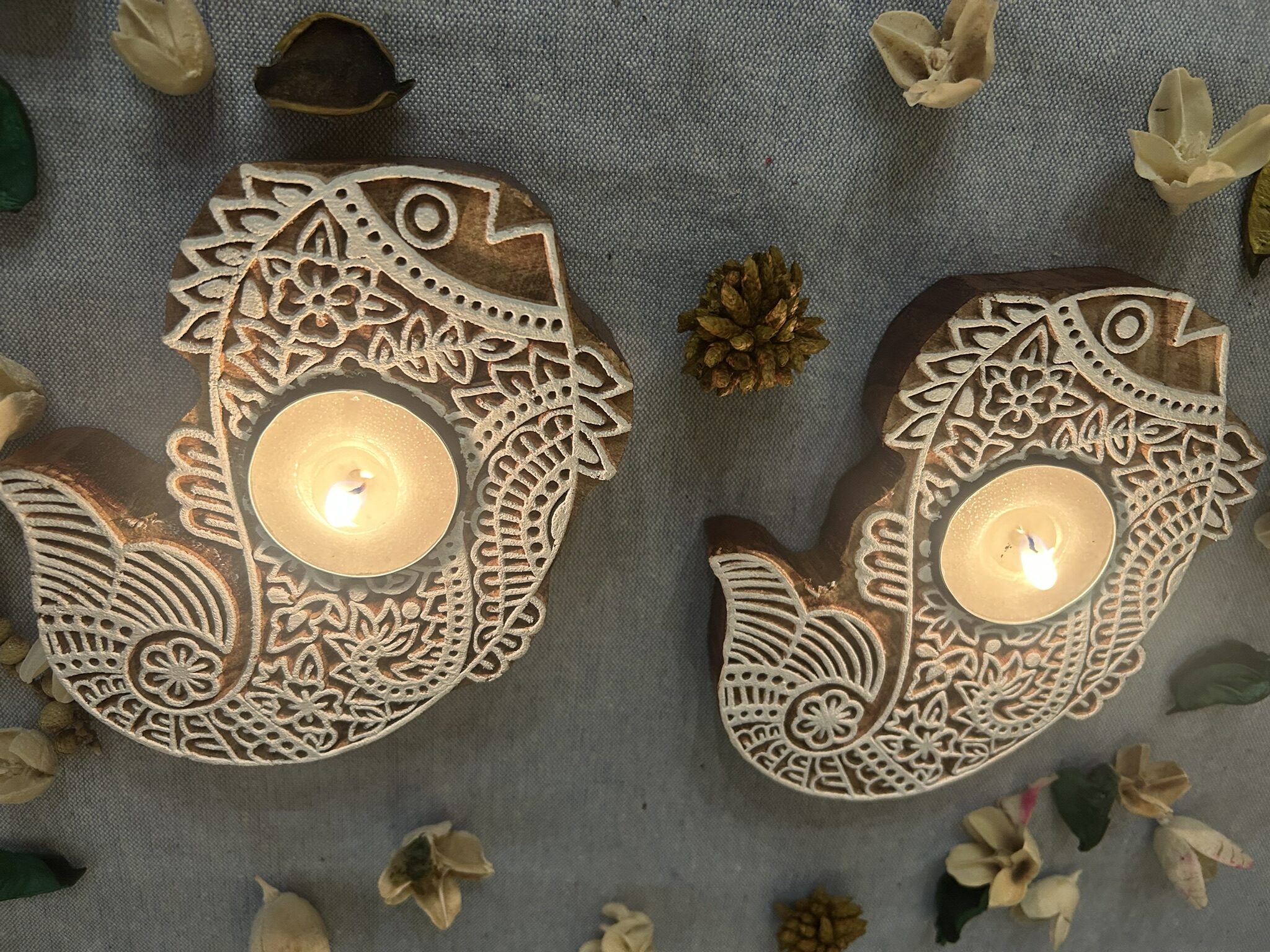 Fish - Wooden Block T-Light Candle Holders - Set of 2 - Image 5