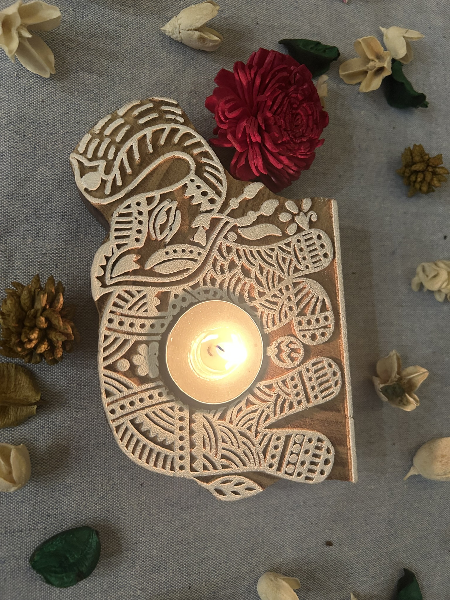 Elephant - Wooden Block T-Light Candle Holders - Set of 2 - Image 4