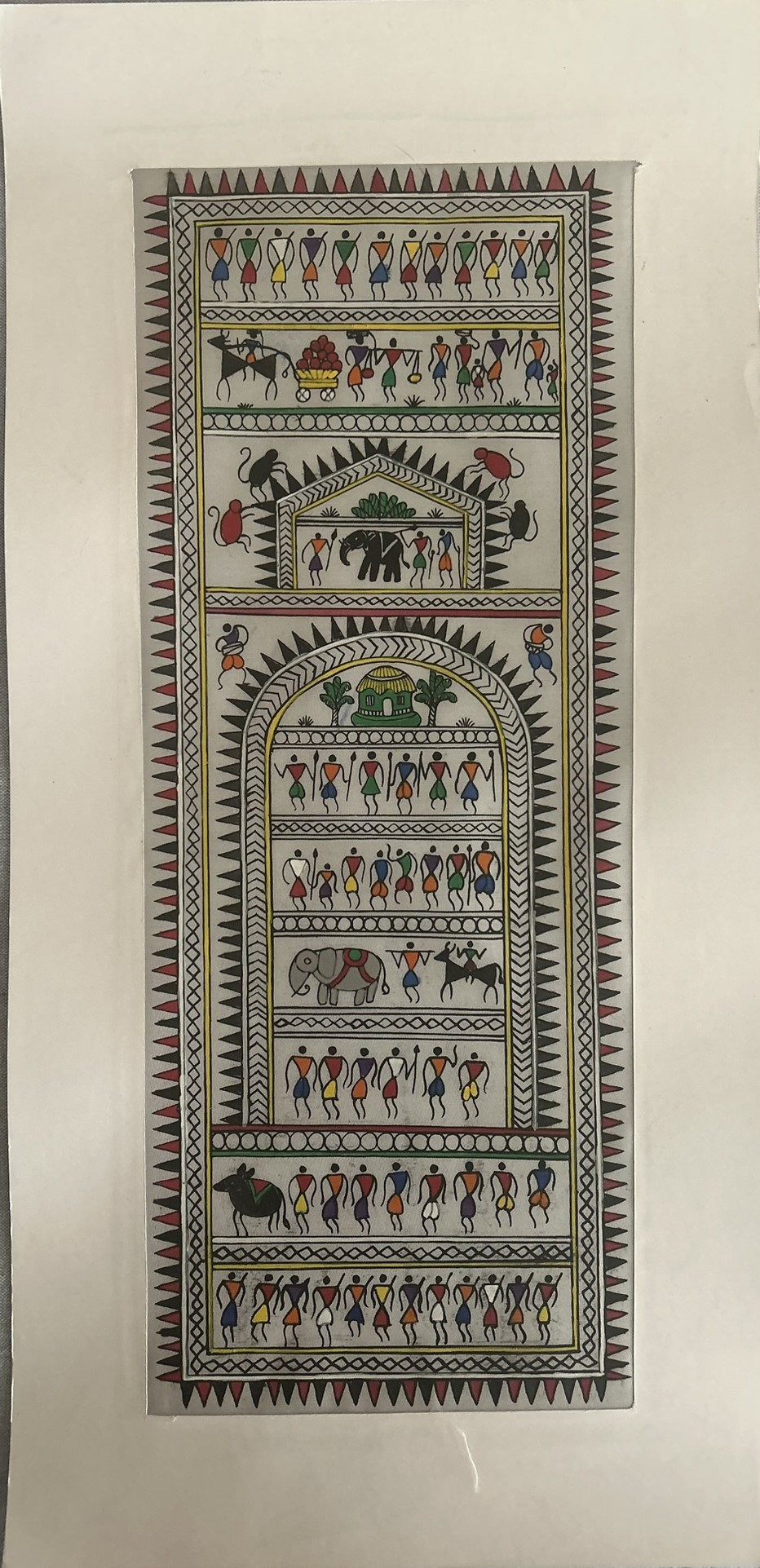 Warli #2 - Pattachitra Art - Tussore Silk Painting - 6*16 inch - In Silk Cloth - Unframed - Image 5