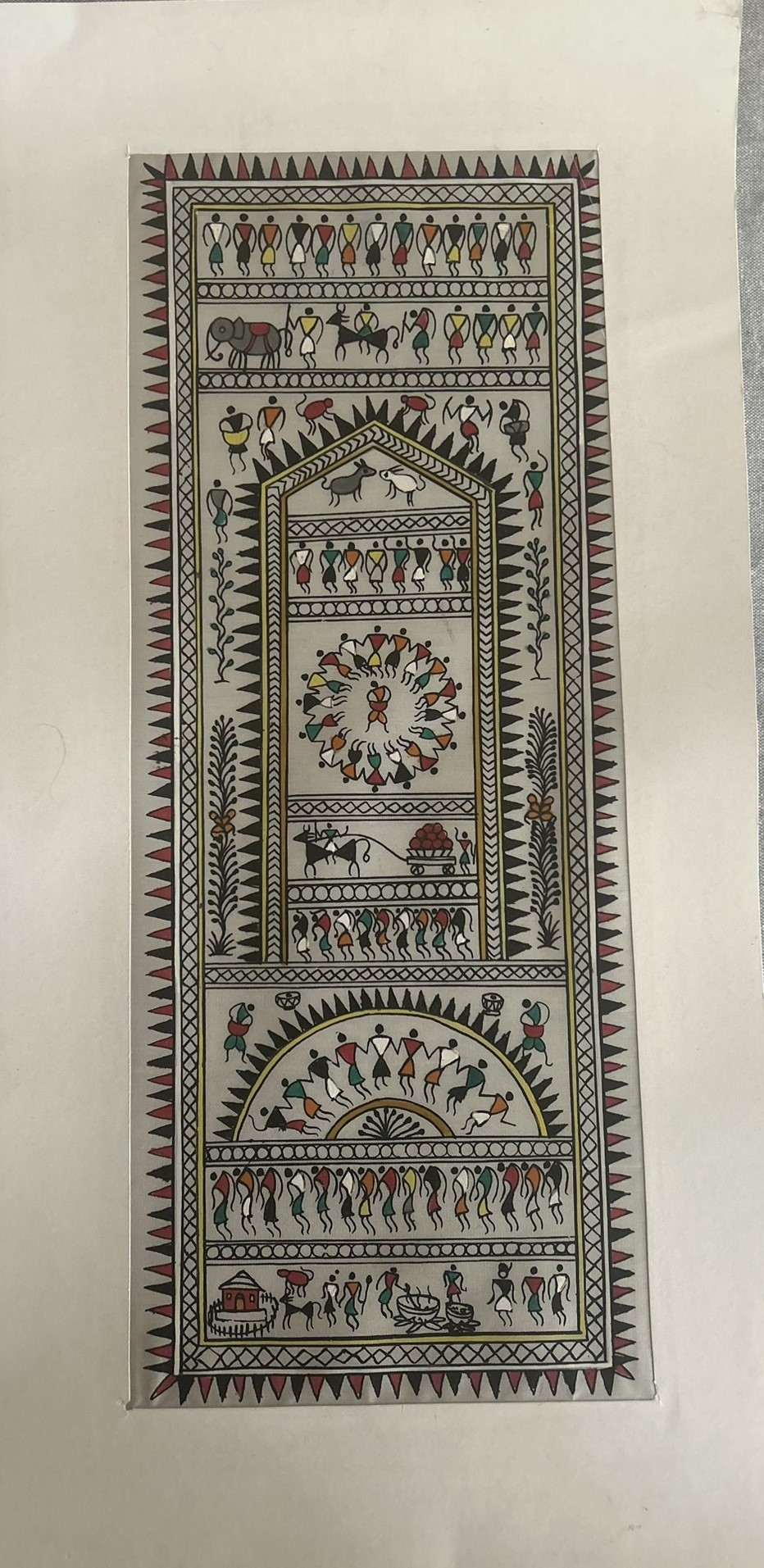 Warli #1 - Pattachitra Art - Tussore Silk Painting - 6*16 inch - In Silk Cloth - Unframed - Image 3
