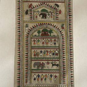 Warli #2 - Pattachitra Art - Tussore Silk Painting - 6*16 inch - In Silk Cloth - Unframed