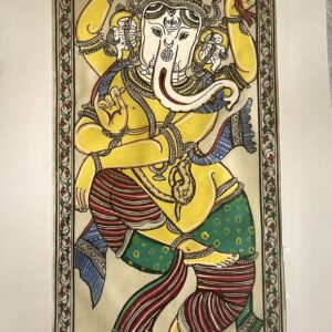 Ganesh Front Face Pattachitra Art -Multicolour - Tussore Silk Painting - 6*16 inch - In Silk Cloth - Unframed
