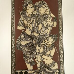 Shri Ram, Sita and Hanuman ji - Tussore Silk Painting - 6*16 inch - Unframed - In Silk Cloth only