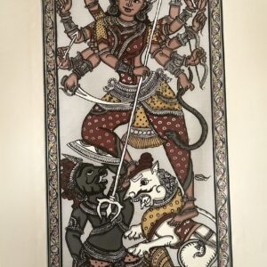 Maa Durga in Colour Pattachitra Art - Tussore Silk Painting - 6*16 inch - Unframed - In Silk Cloth only