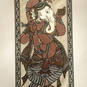 Ganesh Side Face Pattachitra Art (Brown) - Tussore Silk Painting - 6*16 inch - In Silk Cloth - Unframed
