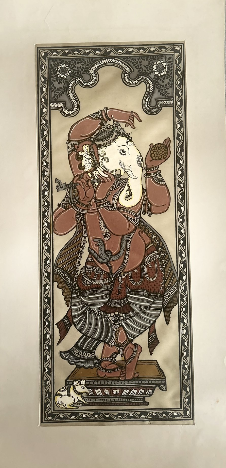 Ganesh Side Face Pattachitra Art (Brown) - Tussore Silk Painting - 6*16 inch - In Silk Cloth - Unframed