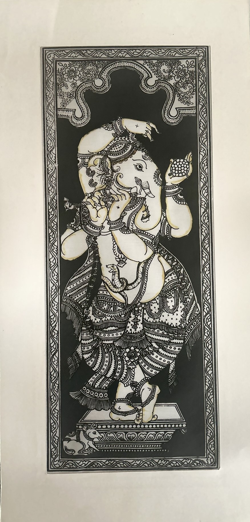 Ganesh Side Face Pattachitra Art (Black) - Tussore Silk Painting - 6*16 inch - In Silk Cloth - Unframed