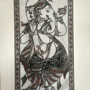 Ganesh Side Face Pattachitra Art (Brown) - Tussore Silk Painting - 6*16 inch - In Silk Cloth - Unframed