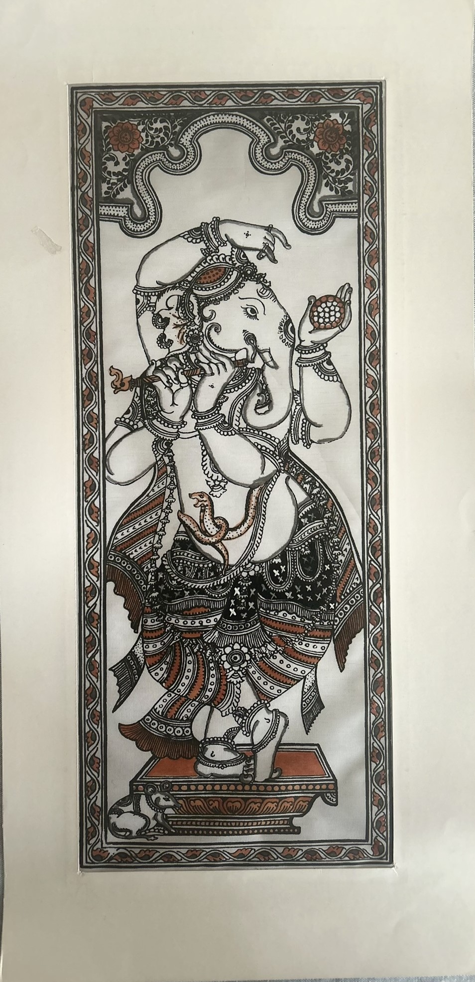 Ganesh Side Face Pattachitra Art (Brown) - Tussore Silk Painting - 6*16 inch - In Silk Cloth - Unframed