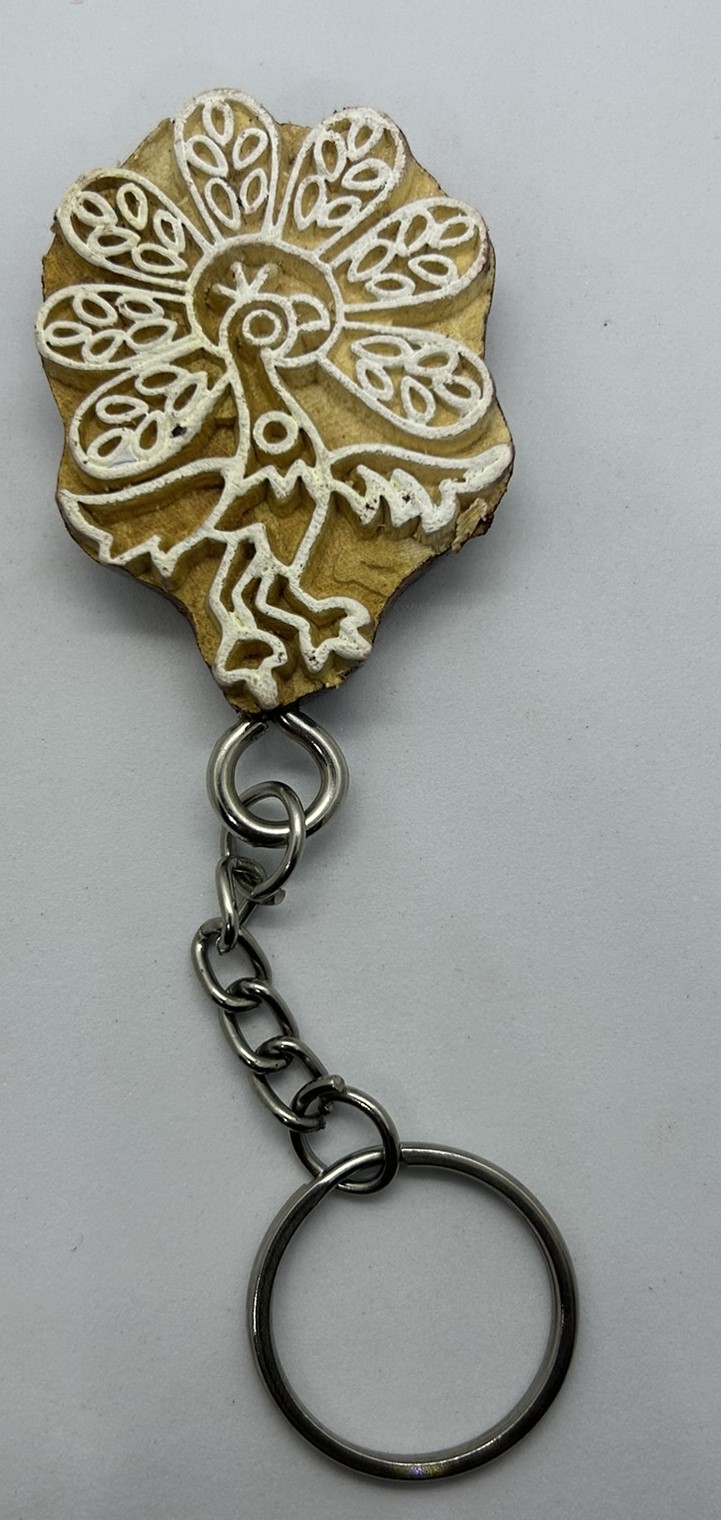 Peacock - Wooden Block Key Chain - Image 2
