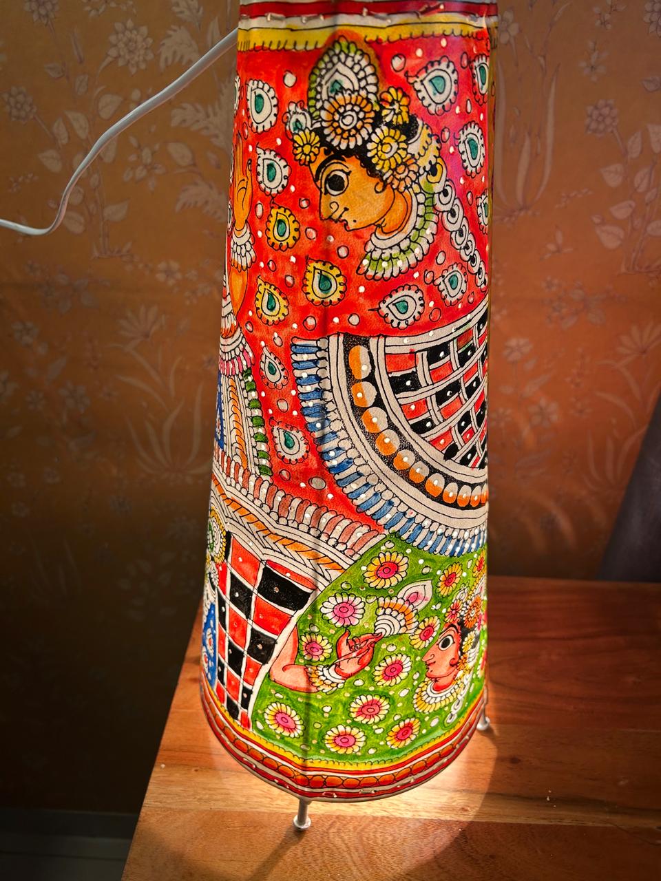 Multi Colour Devi Maa - Tholu Bommalata Leather Lampshade with Plug & Wire – 17-Inch - Image 6