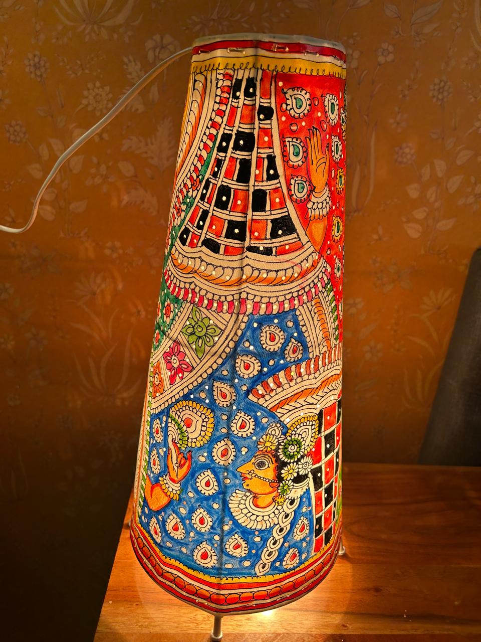 Multi Colour Devi Maa - Tholu Bommalata Leather Lampshade with Plug & Wire – 17-Inch - Image 5