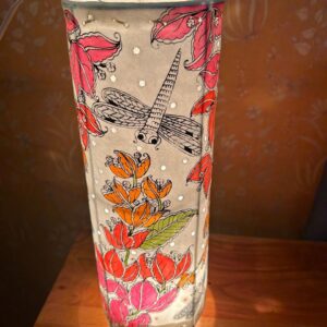 Bougainvillea Floral moth Pink-Orange - Tholu Bommalata Leather Lampshade with Plug & Wire – 13-Inch