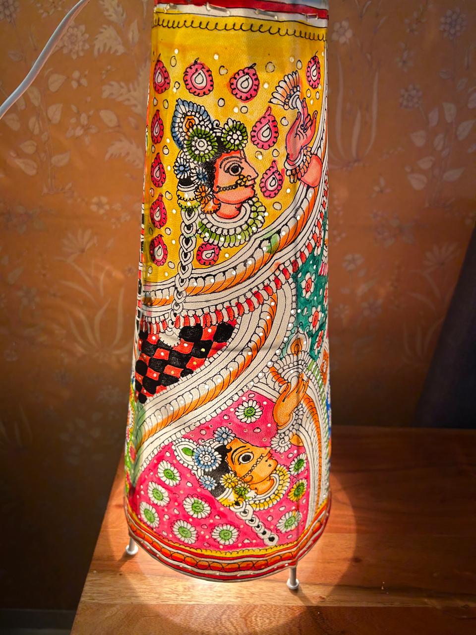 Multi Colour Devi Maa - Tholu Bommalata Leather Lampshade with Plug & Wire – 17-Inch