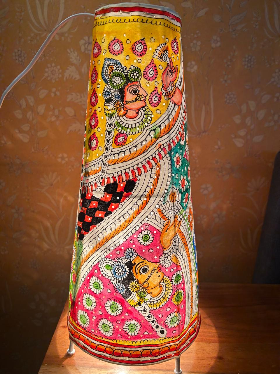 Multi Colour Devi Maa - Tholu Bommalata Leather Lampshade with Plug & Wire – 17-Inch - Image 4