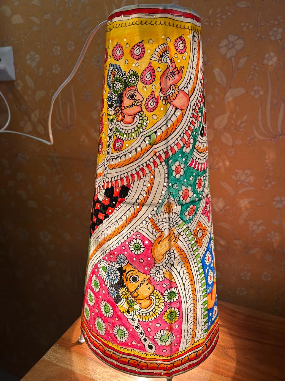 Multi Colour Devi Maa - Tholu Bommalata Leather Lampshade with Plug & Wire – 17-Inch - Image 3