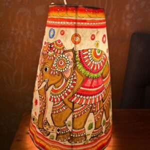 Elephant Multicolour- Tholu Bommalata Leather Lampshade with Plug & Wire – 13-Inch