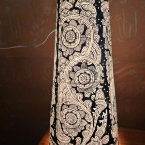 Floral Black- Tholu Bommalata Leather Lampshade with Plug & Wire – 17-Inch