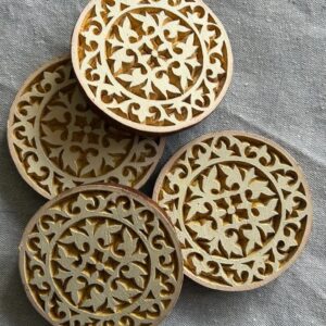 Round Mandala Wooden Block Coasters – Set of 4