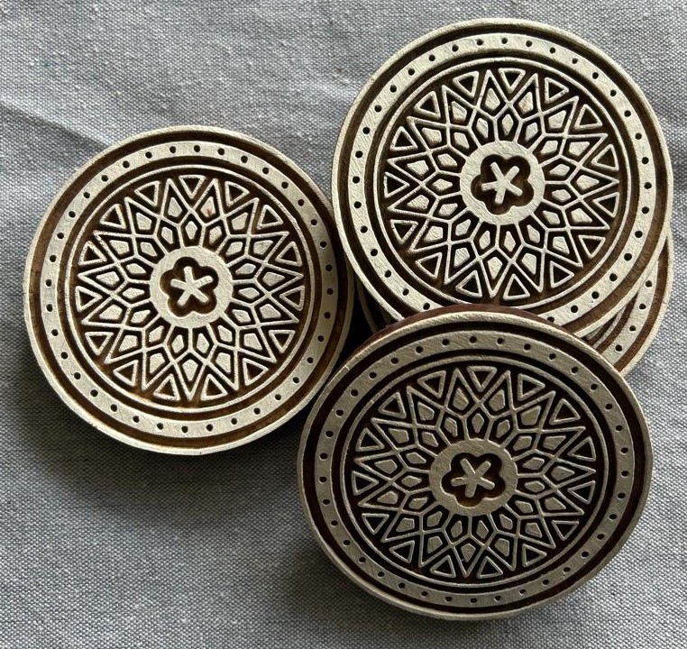Round Mandala Wooden Block Coasters – Set of 4
