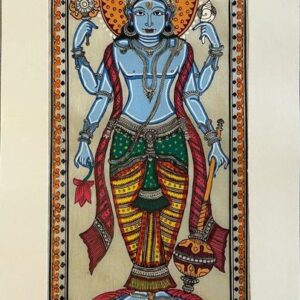 Shri Hari Vishnu Ji in colour Pattachitra Art - Tussore Silk Painting - 6*16 inch - In Silk Cloth - Unframed